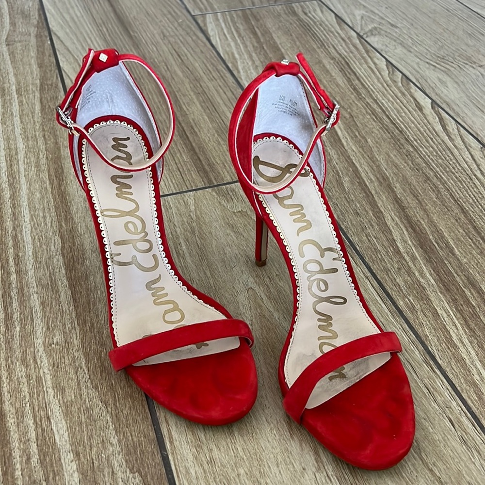 Sam Edelman Suede Heel Sandal in Red